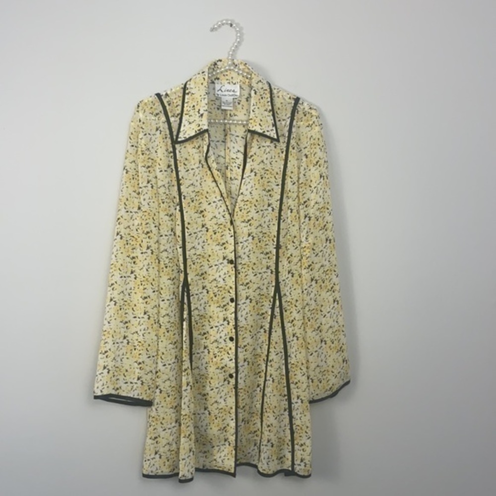 Linea by Louis Dell'Olio Yellow Floral Jacket / Blouse / Tunic SIZE XL vintage